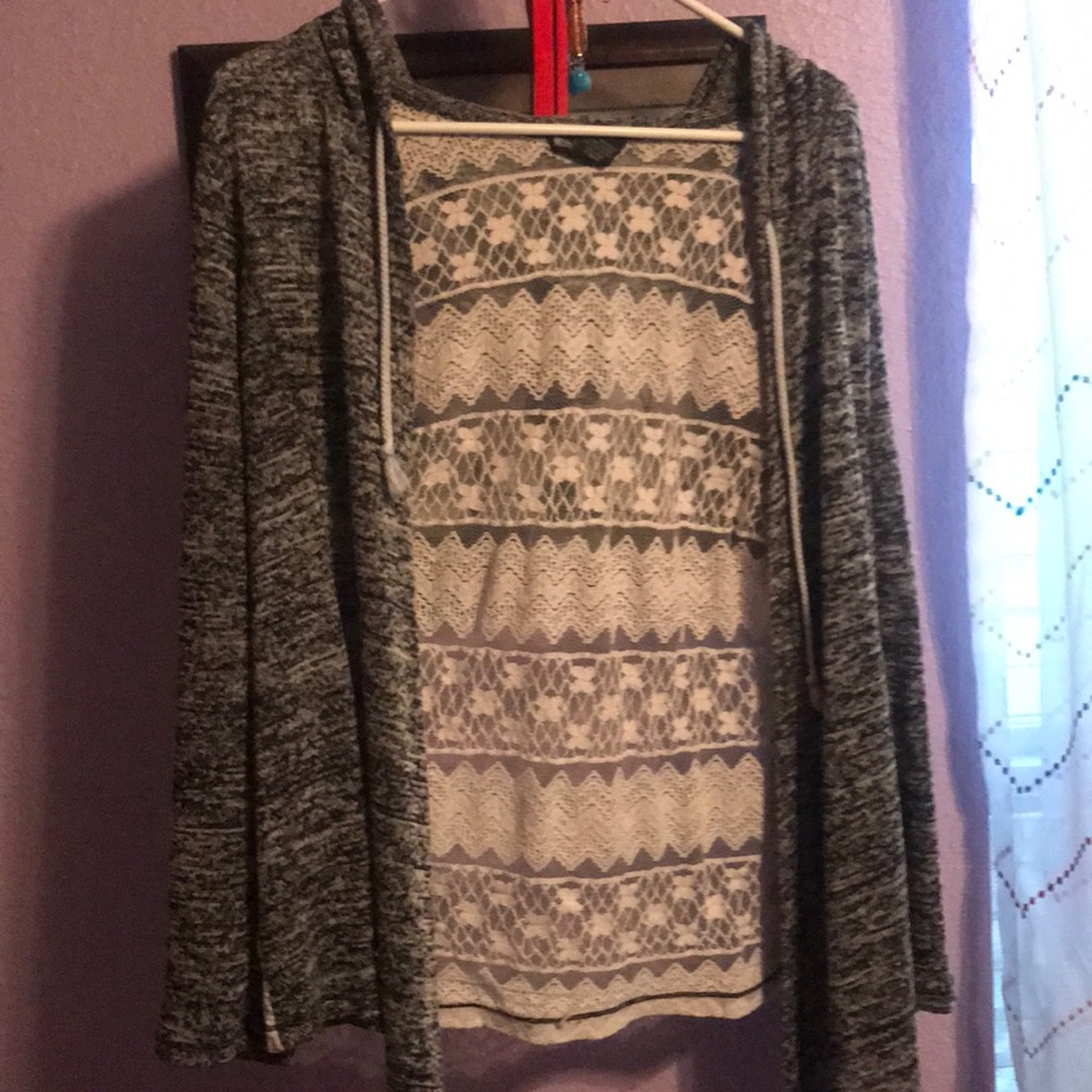 Gray & White Lace Cover Up